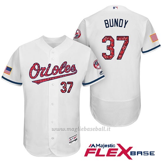 Maglia Baseball Uomo Baltimore Orioles 2017 Estrellas Y Rayas 37 Dylan Bundy Bianco Flex Base